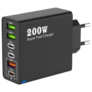 200W 접지 초고속 충전기 6포트 3USB+3PD 적용애플 아이폰 아이패드 삼성 갤럭시 픽셀 고속 전원 어댑터