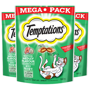 템테이션 고양이 스낵, 풍부한 해산물맛, 160g, 3개