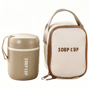 SHUNFA 휴대용 304 스테인리스 보온 죽통 스푼 포함, 480ml, 다크 브라운, 1개