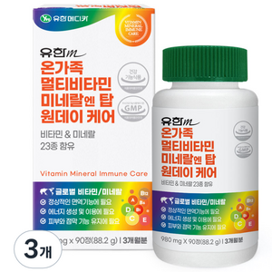 유한메디카 온가족 멀티비타민 미네랄 엔 탑 원데이 케어, 90정, 3개