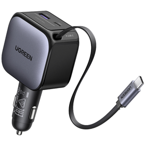 UGREEN 유그린 145W 차량용 릴타입 시거잭 고속 충전기 일체형 4포트 멀티충전기 C타입 3구+USB A 1구 시거잭 어댑터 빌트인 케이블 갤럭시 S25 S24 Ultra호환