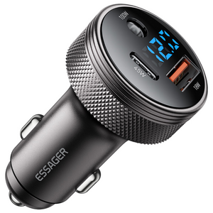 Essager DC 12V 100W USB A+C포트 3포트 차량용 시거잭 자동차 초고속 충전기, 회색, DC+C+A포트
