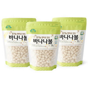 OrganicStory 유기농 현미로 만든 바나나볼 스낵, 65g, 3개