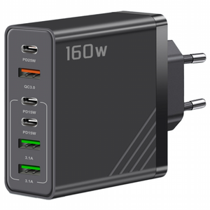 160W 접지 초고속 충전기 6포트 2TYPE-C+2USB+PD+QC 적용애플 아이폰 아이패드 삼성 갤럭시 픽셀 고속 전원 어댑터SJCDBK