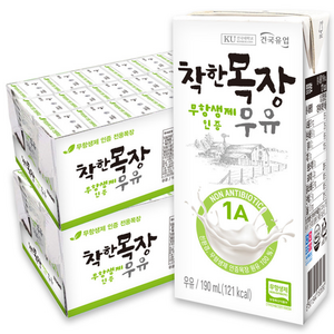 건국유업 착한목장 무항생제 멸균우유, 190ml, 48개