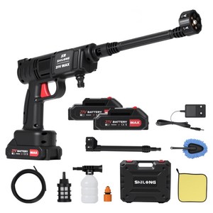SHILONG 새로운 업그레이드 무선 고압세척기 고압세차기 휴대용 세차기 셋트 휴대용 2000mAh 배터리2개 풀세트