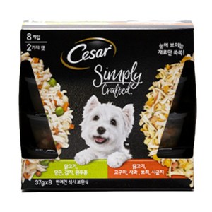 시저 전연령 강아지 심플리 크래프티드 버라이어티 습식사료 닭고기 당근 감자 완두콩 4p + 닭고기 고구마 사과 보리 시금치 4p, 닭, 296g, 1세트