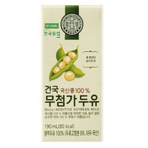 건국 무첨가두유 국산콩 콩물원액두유, 190ml, 64개