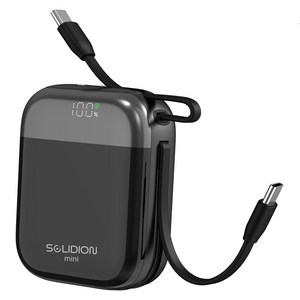 아이시 솔리디온 미니 준고체 보조배터리 10000mAh 초소형 듀얼 C타입 케이블 일체형 22.5W 고속충전 난연소재 기내반입 CCC인증