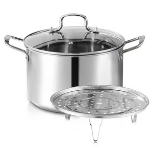 Qiaokao 양수 냄비 5L 찜 받침 포함, 실버, 25cm, 1개