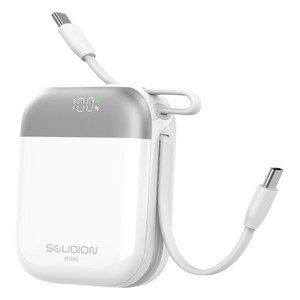 아이시 솔리디온 미니 준고체 보조배터리 10000mAh 초소형 듀얼 C타입 케이블 일체형 22.5W 고속충전 난연소재 기내반입 CCC인증