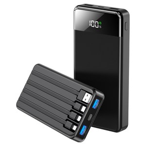 UOOFON 일체형 보조배터리 고속충전 30000mAh 대용량 PD 22.5W QC3.0 잔량표시+ 4개 케이블 멀티단자