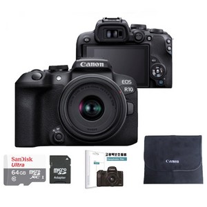 CANON EOS R10 18-45mm F3.5-6.3 IS STM KIT+SD64GB+LCD필름+블랙포켓융파우치 패키지