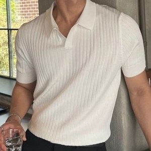 일이오 남자 오픈 카라 반팔 니트 티셔츠