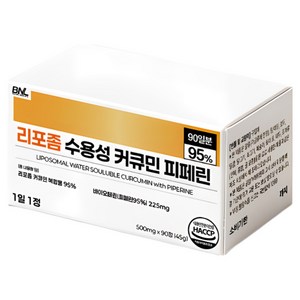 강황 수용성 리포좀 커큐민 피페린 100% 인도산 식약처 인증 haccp 바이오페린 비엔엘, 90정, 1개