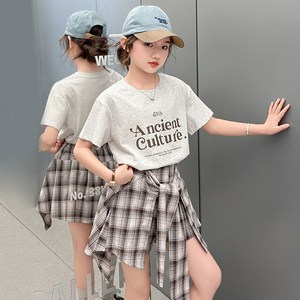 비비키드 초등생 상의 초중생 하의 주니어 Ancient Culture 반팔티 리본 체크 치마바지 세트 여아 여름 초등생 상의+하의 세트 (2567)
