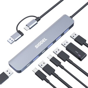 시그델 7in1 USB 3.0 C타입 겸용 멀티 허브 7포트 USB*5 C타입*2 젠더 C to USB 노트북 컴퓨터 확장 포트 UH-01