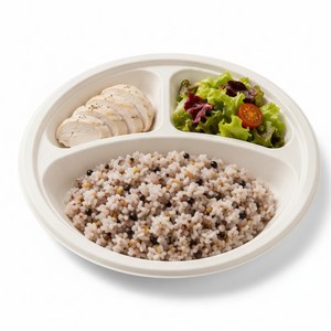 OasisSN 일회용 3칸 종이 식기 사탕수수 찌꺼기로 만든 10인치 원형 종이 접시 (지름 25.4cm x 높이 2.0cm)