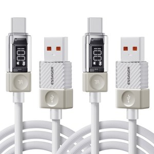 ESSAGER LED 디스플레이 7A 100W USB A타입-C타입 고속 충전 케이블 2개입