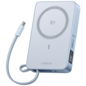 UGREEN 유그린 MagFlow Qi2 25W 10000mAh 무선 충전 보조배터리 일체형 맥세이프 보조배터리 30W C타입 케이블 내장형 파워뱅크 아이폰17 프로맥스/16 호환