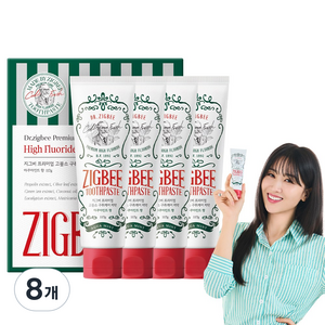 지그비 대용량 고불소 설태 제거 임상완료 구취케어 치약 여배우 Pick 아쿠아민트향, 117g, 8개