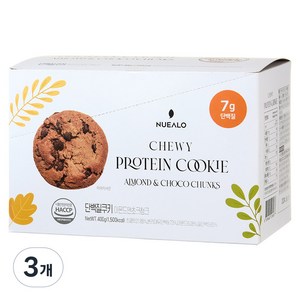 누알로 꾸덕한 단백질 쿠키 아몬드 앤 초코 청크 맛, 400g, 3개