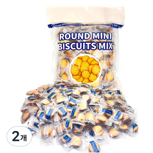 라운드 미니비스킷 믹스1키로(약158봉지 )개별포장 인간사료 특대용량, 1kg, 2개