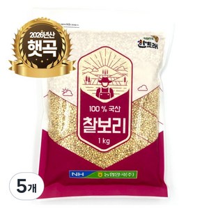 농협 [25년산 햇곡] 농협양곡 한토래 국산 찰보리쌀, 1kg, 5개