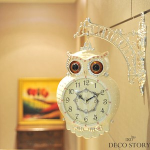 데코스토리 부엉이 양면시계 금속으로 만든 튼튼한 벽걸이 무소음 국내제작 화이트 특이한시계