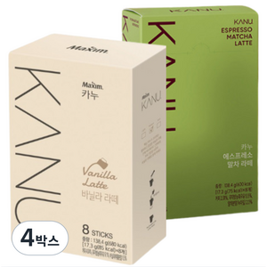 글로벌스토어 카누 라떼 동서 말차 바닐라 커피믹스 혼합 16t, 16개입, 17g, 4박스