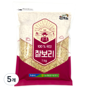 농협 [25년산 햇곡] 농협양곡 한토래 국산 찰보리쌀, 1kg, 5개