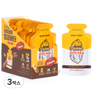 레미레미 짜먹는 땅콩버터 100% 클래식 (25g x 10p), 250g, 3박스
