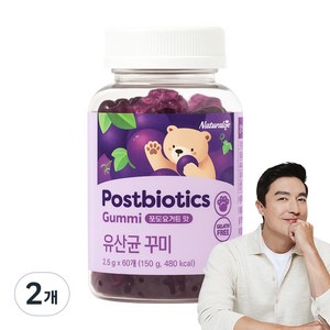 [유산균100억 마리 + 식물성 꾸미] 네추럴라이즈 유산균 키즈 꾸미 포도요거트맛, 60정, 2개