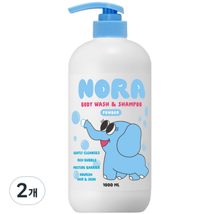 따블리에 노라 유아 바디워시 앤 샴푸 약산성 저자극 파우더향, 1L, 2개