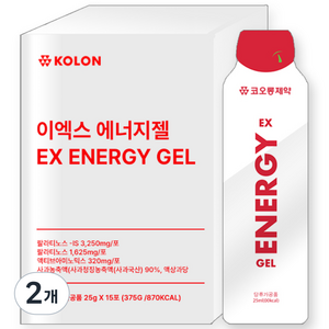 코오롱제약 이엑스 에너지젤 마라톤 파워젤 퍼펙트 엑티브 자전거파워젤 운동 하이브리드 에너지 사과맛 아미노산 스포츠 보충젤, 15회분, 2개