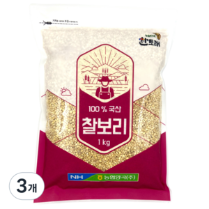 농협 [25년산 햇곡] 농협양곡 한토래 국산 찰보리쌀, 1kg, 3개
