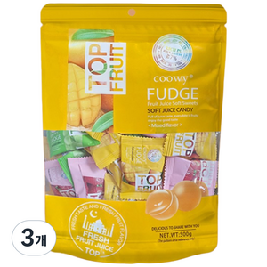 coowy 쿠위 탑젤리 3가지 믹스맛 (망고 청포도 딸기), 500g, 3개