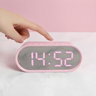 무아스 LED 팝 미러클락 미니 탁상시계, 핑크
