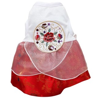 해피앤퍼피 개량 드레스 애견 한복, 레드, 1개