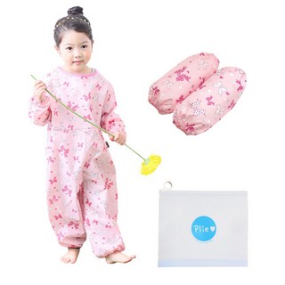 플리에 아동용 지퍼형 전신미술가운 + 팔토시 + 지퍼백 세트, 핑크 + 핑크 리본, M