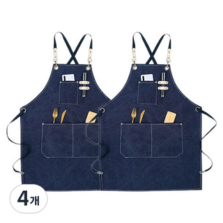 칼딘 카페 미용실 심플 캔버스 앞치마, 멜란지블루, 4개