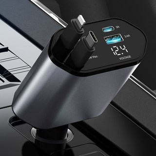 모잇 동시4대충전 릴타입 차량용 고속 충전기 (애플+C타입), CPLB-4LCW, 블랙