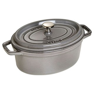 staub 橢圓琺瑯鑄鐵鍋 2.3L 灰色 23cm 雙耳燉鍋 鑄鐵鍋, 1個