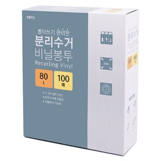 생활미소 분리수거 비닐봉투 투명 100매, 80L, 1개