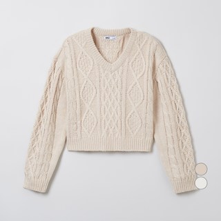 스파오 여성용 아란 케이블 브이넥 스웨터 SPKWE4TG40