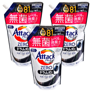 Attack 一匙靈 zero 洗衣精 滾筒式, 專業洗衣分解頑固髒污, 全方位清潔新選擇, 特大810g, ZERO洗淨技術, 810g, 3個