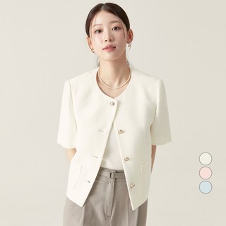 로엠 여성용 칼라리스 트위드 반팔자켓