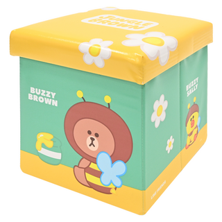 YODA 優的寶貝 LINE FRIENDS 收納箱, PVC皮質, 可折疊收納, 加厚坐墊, 可愛卡通造型, 28.3 x 28.3 x 27.3cm, 蜜蜂熊大, 1個
