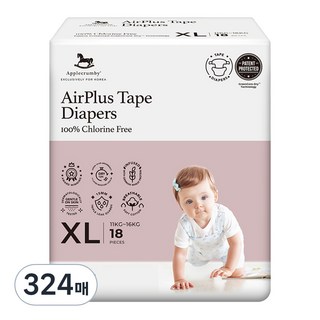 애플크럼비 오리지널 테이프형 기저귀 남녀공용, 324매, 특대형(XL)