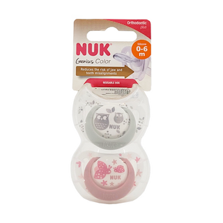 NUK New Genius系列 安撫奶嘴, 0-6個月, 粉色+白色, 1組, 0~6個月, 粉色 + 白色